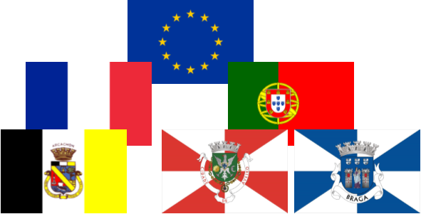 Les drapeaux (Arcachon, France, Europe, Portugal, Braga, Aveiro)