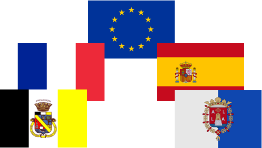 Les drapeaux (Arcachon, France, Europe, Espagne, Alicante)